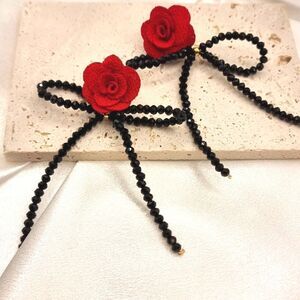 New ZARA floral beaded bow earrings